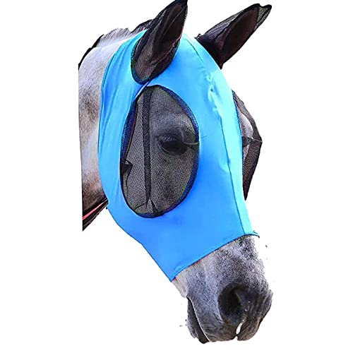 Xpnit Pferdekopfmaske Fliegenmaske, Anti-UV-Pferde-Insektennetz, Fliegenmaske, Pferdegesicht, fliegende Masken, Pferdefliegenmaske mit Ohrenschutz (blau) von Xpnit