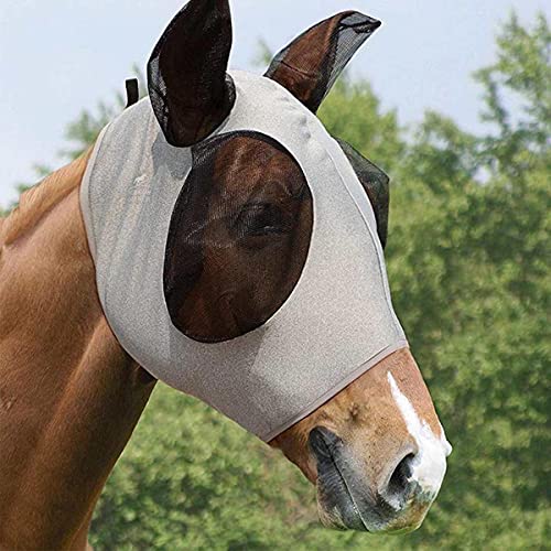 Xpnit Pferdekopfmaske Fliegenmaske, Anti-UV-Pferde-Insektennetz, Fliegenmaske, Pferdegesicht, fliegende Masken, Pferdefliegenmaske mit Ohrenschutz (grau) von Xpnit