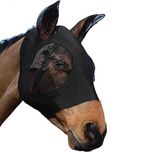 Xpnit Pferdekopfmaske Fliegenmaske, Anti-UV-Pferde-Insektennetz, Fliegenmaske, Pferdegesicht, fliegende Masken, Pferdefliegenmaske mit Ohrenschutz (schwarz) von Xpnit