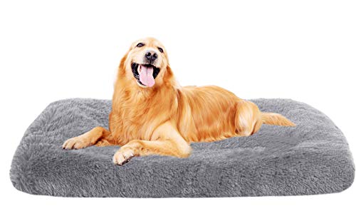 Xpnit Plüsch-Hundebett, Matratzenmatte mit Reißverschlussbezug, weiches, waschbares Haustierbett, Angst, beruhigendes Kissen für kleine, mittelgroße und große Hunde (L-100 x 70 x 10 cm, Grau) von Xpnit