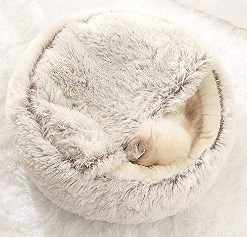 Xpnit katzenbetten,kuschelhöhle Katze,Flauschiges Katzenbett,Höhle mit Kapuze,Katzenbett,für den Winter,Schlafkissen,rutschfest,maschinenwaschbar,für Katzen und Welpen (65 * 65cm,Braun-1) von Xpnit