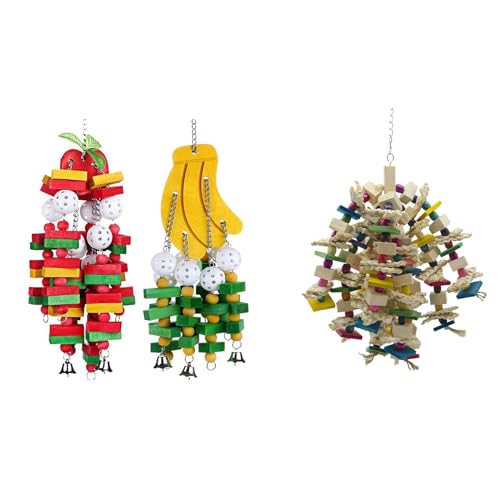 Xptieeck 1 x Haustierspielzeug Papagei Kauspielzeug Made & Bird Holz Kauspielzeug 2 Stück Banane Papagei Kuchen Kauspielzeug von Xptieeck
