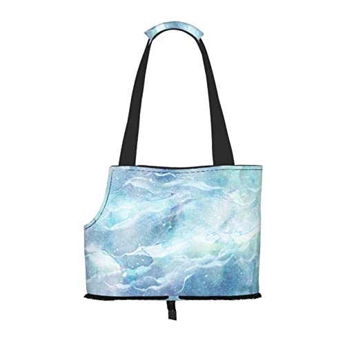 Aquarell-Blaue Marmor-Galaxie, weiche Seiten-Reise-Haustier-Tragetasche, Handtasche, tragbare kleine Haustier-Tragetasche, Umhängetasche von XqmarT
