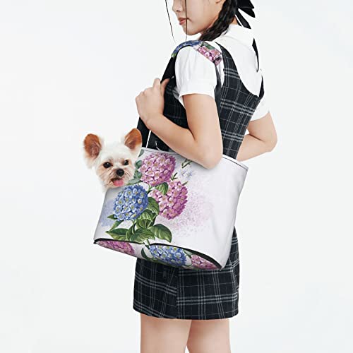 Aquarell-Hortensien-Blume, weiche Seiten-Reise-Haustier-Tragetasche, Handtasche, tragbare kleine Haustier-Tragetasche, Umhängetasche von XqmarT