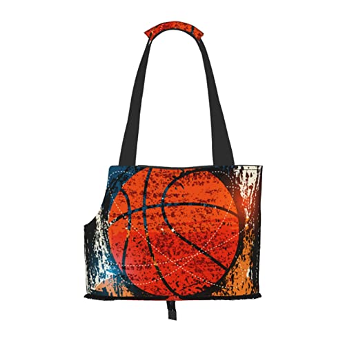Basketball-Retro-Aquarell-Kunst, weiche Seiten-Reise-Haustier-Tragetasche, Handtasche, tragbare kleine Haustier-Tragetasche, Umhängetasche von XqmarT