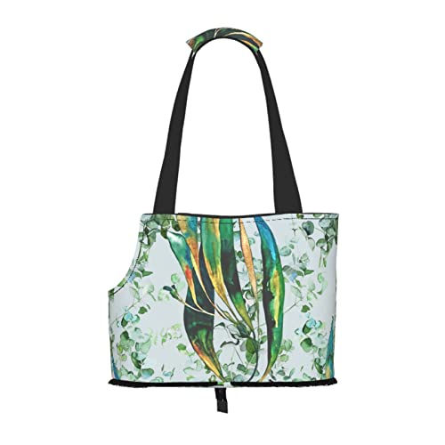 Botanisches grünes Aquarell, weiche Seiten-Reise-Haustier-Tragetasche, Handtasche, tragbare kleine Haustier-Tragetasche, Umhängetasche von XqmarT