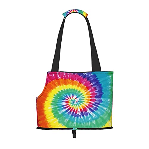 Bunter Batik-Regenbogen, weiche Seiten-Reise-Transporttasche für Haustiere, Handtasche, tragbare kleine Haustier-Transporttasche, Umhängetasche von XqmarT