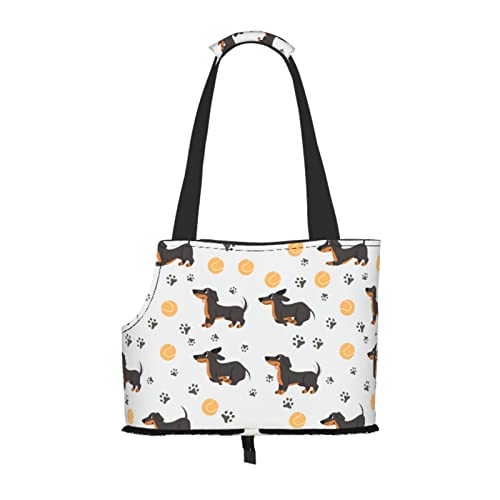 Dackel-Ball-Pfoten-Druck, weiche Seiten-Reise-Haustier-Tragetasche, Handtasche, tragbare kleine Haustier-Tragetasche, Umhängetasche Dackel-Ball-Pfoten-Druck, weiche Seiten-Reise-Haustier-Tragetasche, Handtasche, tragbare kleine Haustier-Tragetasche, Umhängetasche von XqmarT