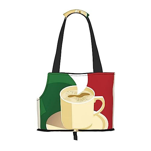 Kaffeebraune italienische Flagge, weiche Seiten-Reise-Haustiertrage-Tragetasche, Handtasche, tragbare kleine Haustiertrage-Umhängetasche von XqmarT