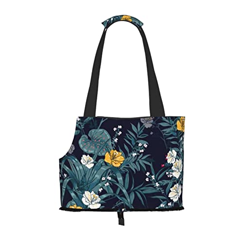 Navy Hibiscus Tropical Floral, weiche Seitentasche für die Reise, Tragetasche für Haustiere, Handtasche, tragbare kleine Tragetasche für Haustiere, Schultertasche von XqmarT