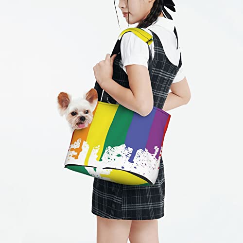 Regenbogen-Flaggen-Farbspritzer, weiche Seiten-Reise-Haustier-Tragetasche, Tragetasche, tragbare kleine Haustier-Tragetasche, Umhängetasche von XqmarT