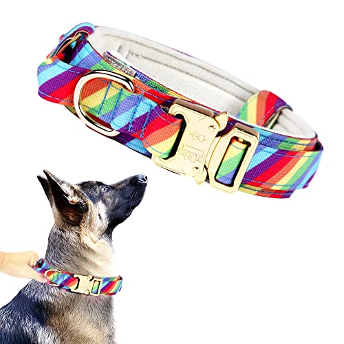 Taktisches Hundehalsband, Militär-Hundehalsband, verstellbar, Nylon, strapazierfähig, Metallschnalle mit Griff für Hundetraining (Regenbogen,M) von Xqpetlihai
