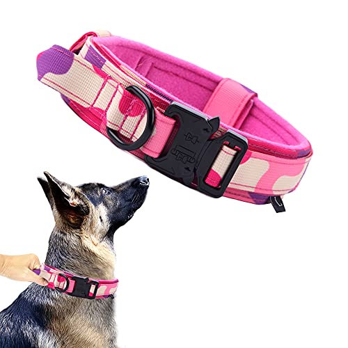 Taktisches Hundehalsband, Militärisches Hundehalsband, verstellbares Nylon-Hundehalsband, robuste Metallschnalle mit Griff für Hundetraining (Pink Camo, L) von Xqpetlihai