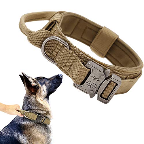 Taktisches Hundehalsband, militärisches Hundehalsband, verstellbar, Nylon, robuste Metallschnalle mit Griff für Hundetraining (Braun, L) von Xqpetlihai