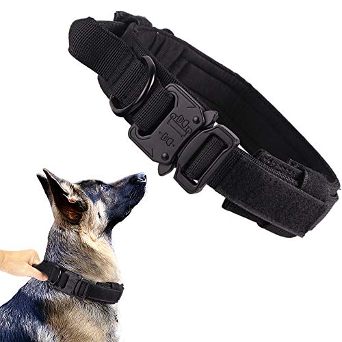 Taktisches Hundehalsband, militärisches Hundehalsband, verstellbar, Nylon, robuste Metallschnalle mit Griff für Hundetraining (schwarz, M) von Xqpetlihai