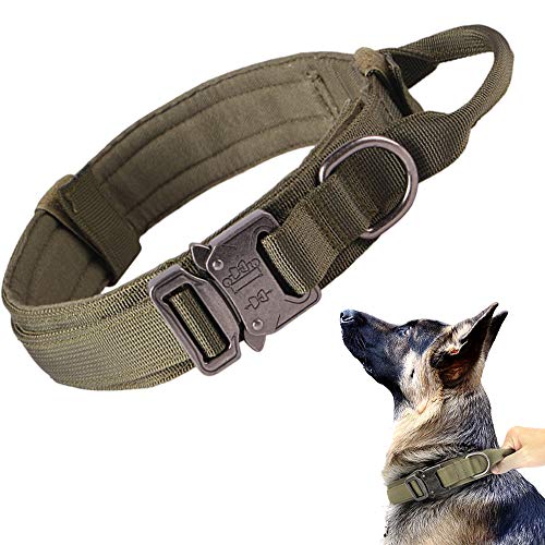 Taktisches Hundehalsband, militärisches Hundehalsband, verstellbares Nylon-Hundehalsband, robuste Metallschnalle mit Griff für Hundetraining (grün, L) von Xqpetlihai
