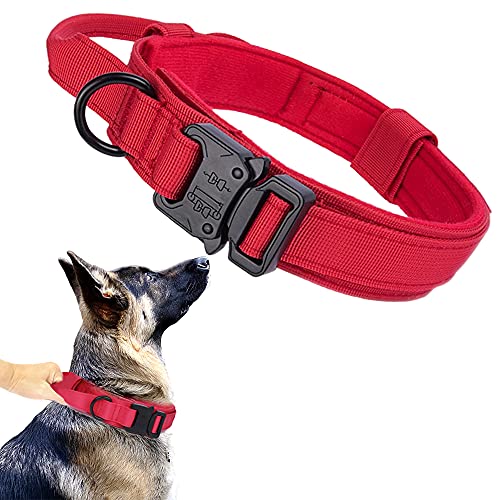 Taktisches Hundehalsband, militärisches Hundehalsband, verstellbares Nylon-Hundehalsband, robuste Metallschnalle mit Griff für Hundetraining (rot, L) von Xqpetlihai
