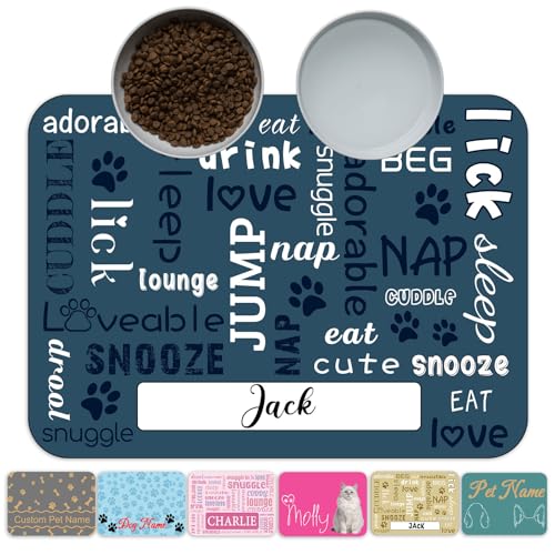 Xsersao Personalisierte Haustier-Füttermatte, individueller Name, Hundefuttermatte, personalisierbar, Wasser-Tischsets, wasserdichtes und rutschfestes Design für Hunde und Katzen, Stil 3 von Xsersao