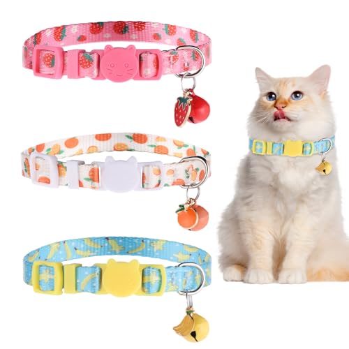 Kätzchen-Halsband, mit Glöckchen und Anhänger, verstellbar, mit Sicherheitsschnalle, für Mädchen, Jungen, Katzen, Welpen und kleine Haustiere, 3 Farben von Xthrotsenk