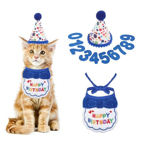 Katzengeburtstagsparty-Zubehör, Katzen-Geburtstagshut mit Zahlen, Katze, Kätzchen, Geburtstagstuch, Haustier-Geburtstagsdekorationen, Outfits für Katze, Kätzchen, Geburtstagsparty-Dekorationen (blau) Katzengeburtstagsparty-Zubehör, Katzen-Geburtstagshut mit Zahlen, Katze, Kätzchen, Geburtstagstuch, Haustier-Geburtstagsdekorationen, Outfits für Katze, Kätzchen, Geburtstagsparty-Dekorationen (blau) von Xthrotsenk