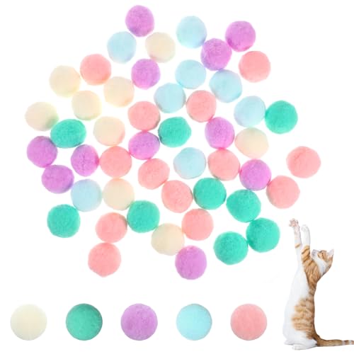 Xthrotsenk Katzenspielzeugbälle, 3 cm, bunt, weich, interaktiv, für Kätzchen, interaktives Kätzchen, interaktives Spielen, leises Spielzeug für Katzen, Haustiere, 50 Stück von Xthrotsenk