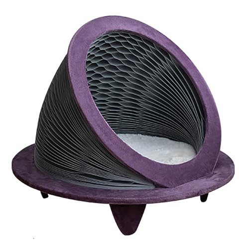 Faltbares Katzennest Kuppelform Kraftpapier Honigwaben Höhle Mit Plüschmatte Und Holzrahmen Modernes Design Halboffenes Katzenhaus Für Drinnen Leicht Aufbaubar,Gray Purple von Xtroml