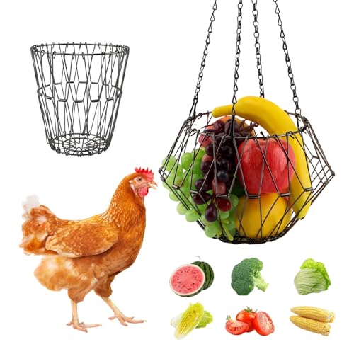 Futterspender zum Aufhängen, 23,4 cm, großer Futterkorb für Geflügel, Gemüse, Obst, mit 4 hängenden Edelstahlketten, Gemüse-Leckerli-Ball für Huhn, Hühner, Ente, Kaninchenstall (Größe: 1 Stück) von XuYelora
