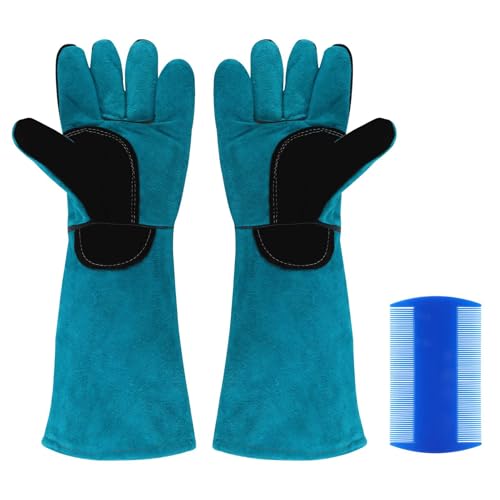 XuYelora Tierhandhabungshandschuhe, bissfeste Katzenhandschuhe, Haustier-Lederhandschuh, Katzenkratzer mit Haustierkamm, vielseitig einsetzbar für Rosenbeschneiden, Gartenarbeit, Haustierpflege von XuYelora