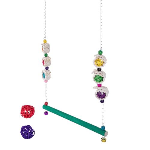 Xujuika Hühnerschaukeln mit Glocke - Hühnerspielzeug für Stall mit 2 Rattan-Kugeln | Papageienschaukel aus Holz zur Anreicherung Ruhespiel Henne Mynah Nymphensittich Finken Hahn Geflügel Xujuika Hühnerschaukeln mit Glocke - Hühnerspielzeug für Stall mit 2 Rattan-Kugeln | Papageienschaukel aus Holz zur Anreicherung Ruhespiel Henne Mynah Nymphensittich Finken Hahn Geflügel von Xujuika