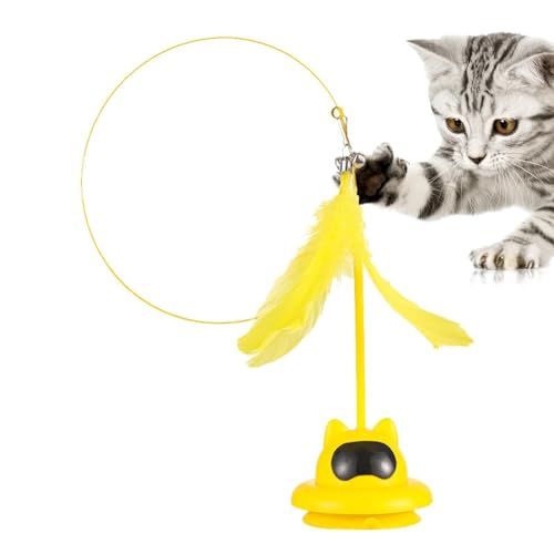 Xujuika Katzenspielzeug Zauberstab,Katzenspielzeug Zauberstab - Autointeraktives freihändiges Federball-Saugnapfspielzeug mit Glocke | Realistische Bunte Federn auf Zauberstab, freihändiges von Xujuika