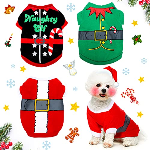3 Stücke Weihnachten Hund Kleidung Niedlich Gedruckt Hund Shirt Atmungsaktiv Weich Welpen Kleidung Santa Elf Hund Outfit Haustier Kleidung Hund Kleidung Haustier Hund Bekleidung für Cosplay Mittlere von Xuniea