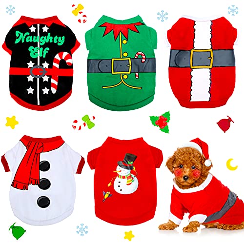 5 Stück Weihnachts-Hunde-Shirts Weihnachts-Hundekleidung Weihnachtsmann Elfe Weiches Kostüm Winter Weihnachten Welpenshirts Haustiershirts für Hunde Katzen Welpen Haustier Bekleidung (S) von Xuniea