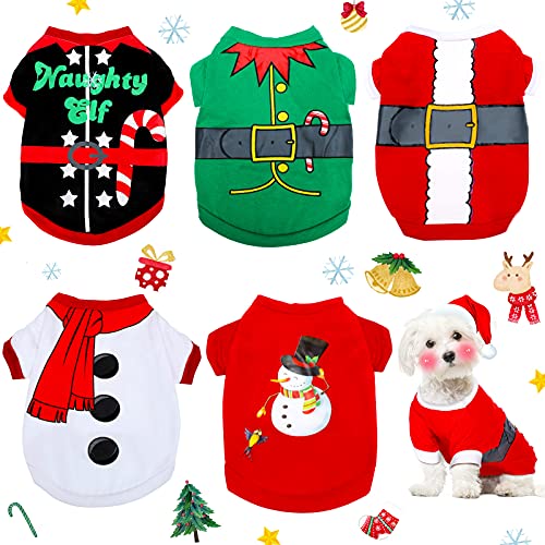 5 Stück Weihnachts-Hunde-Shirts Weihnachts-Hundekleidung Weihnachtsmann Elfe Weiches Kostüm Winter Weihnachten Welpenshirts Haustiershirts für Hunde Katzen Welpen Haustierbekleidung (M) von Xuniea