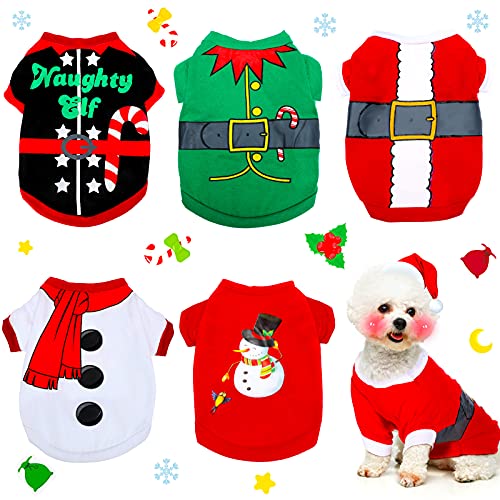 5 Stücke Weihnachten Hund Shirts Weihnachten Hund Kleidung Santa Elf Weich Kostüm Winter Weihnachten Welpen Shirts Haustier Shirts für Hunde Katzen Welpen Haustier Bekleidung (L) von Xuniea