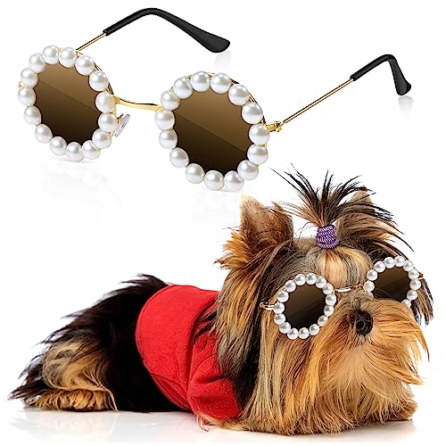 Hunde-Sonnenbrille, Retro-Haustierbrille, Puppenbrille, klassische runde Hundebrille, Metall, Katzen-Welpenauge, Hippie-Kostüme für Katzen und Hunde, Foto-Requisiten, Cosplay-Party-Kostüm (schwarz, von Xuniea