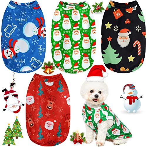 Hunde-Weihnachtshemd, atmungsaktiv, für Welpen, Weihnachtsmann, Schneemann, Rentier, Hunde-Shirt, Weihnachtsbaum, Schneeflocken, Hundebekleidung für Weihnachtsfeier, kleine Hunde, Größe L von Xuniea