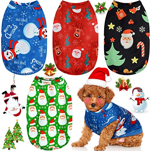 Hunde-Weihnachtshemd, atmungsaktiv, für Welpen, Weihnachtsmann, Schneemann, Rentier, Hunde-Shirt, Weihnachtsbaum, Schneeflocken, Hundebekleidung für Weihnachtsfeier, kleine Hunde, Größe S von Xuniea