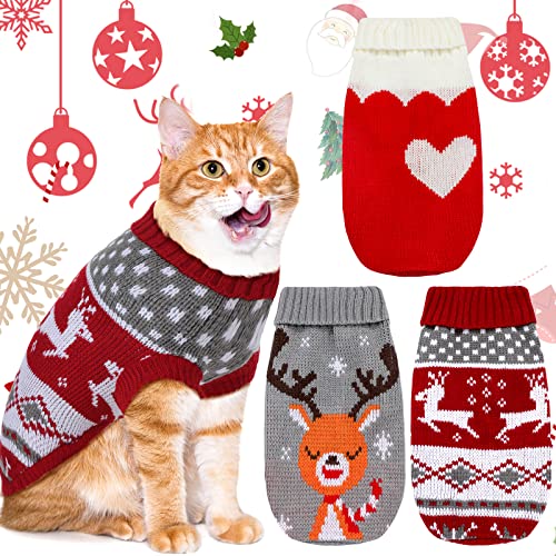 Hundepullover mit Weihnachtsmotiven, Vintage-Stil, Rentier-Motiv, Rot, Herz-Design, für kleine Hunde und Katzen, Gr. S von Xuniea