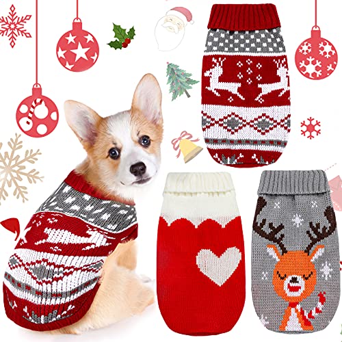 Hundepullover mit Weihnachtsmotiven, Vintage-Stil, Rentier-Motiv, Rot, Herz-Design, weich, warm, für kleine Hunde und Katzen, Größe M von Xuniea