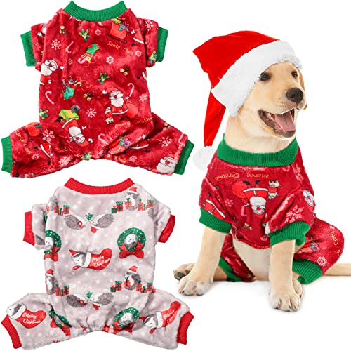 Weihnachts-Hunde-Pyjama, Weihnachts-/Welpen-Shirt, warme Schlafkleidung, Weihnachts-/Welpen-Schlafanzug, Shirts für Zuhause, Urlaub, Party-Dekorationen (roter Weihnachtsmann, Igel, Größe M) von Xuniea