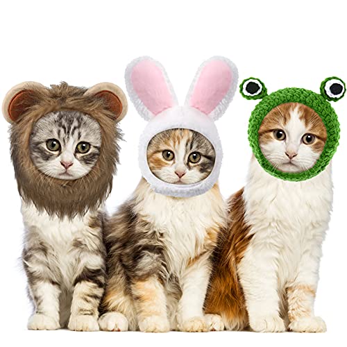Xuniea 3 Stück Katzen Hut Kostüm Einstellbare Haustier Kopfbedeckung Katze Hase Hut mit Kaninchenohren Kätzchen Hut Hund Cosplay Mütze für Kätzchen Halloween Party von Xuniea
