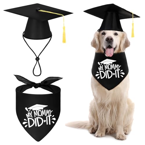 Xuniea Abschluss Hunde Bandana Hunde Abschlusskappe Haustier Abschluss Hut Doktorhut Hundehalstuch Dreieckstuch für Welpen Haustier Kostüm Zubehör für Abschlussfeiern Partyzubehör Graduation Hat von Xuniea