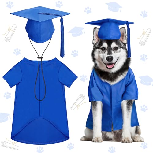 Xuniea Hundekostüm-Set 2025, Abschlusskappe und Kleid, Welpenhut mit Quaste, mattes Haustier-Outfit, Katzen, Abschluss, Bär, Urlaub, Party, Kostümzubehör (Blau, Größe L) von Xuniea