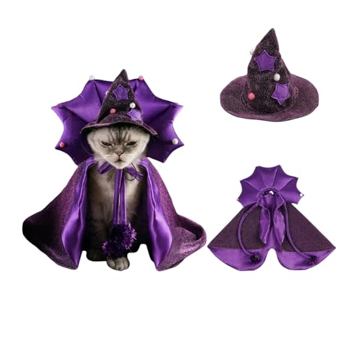 Halloween-Hexenumhang für Hunde, Zaubererhut, lustige Zauberer-Katzenkleidung, Halloween-Haustier-Zaubererkostüm, Hexenumhang und Hut-Set für Katzen und Hunde Halloween-Hexenumhang für Hunde, Zaubererhut, lustige Zauberer-Katzenkleidung, Halloween-Haustier-Zaubererkostüm, Hexenumhang und Hut-Set für Katzen und Hunde von Xusdamyj