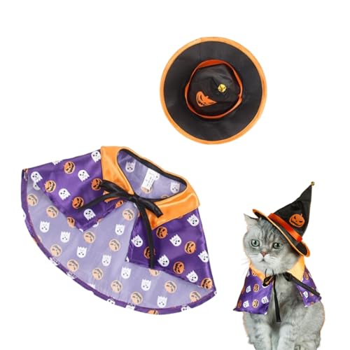 Halloween-Hexenumhang für Hunde, Zaubererhut, lustige Zauberer-Katzenkleidung, Halloween-Haustier-Zaubererkostüm, Hexenumhang und Hut-Set für Katzen und Hunde Halloween-Hexenumhang für Hunde, Zaubererhut, lustige Zauberer-Katzenkleidung, Halloween-Haustier-Zaubererkostüm, Hexenumhang und Hut-Set für Katzen und Hunde von Xusdamyj