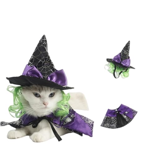 Halloween-Hexenumhang für Hunde, Zaubererhut, lustige Zauberer-Katzenkleidung, Halloween-Haustier-Zaubererkostüm, Hexenumhang und Hut-Set für Katzen und Hunde Halloween-Hexenumhang für Hunde, Zaubererhut, lustige Zauberer-Katzenkleidung, Halloween-Haustier-Zaubererkostüm, Hexenumhang und Hut-Set für Katzen und Hunde von Xusdamyj