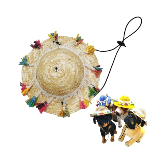 Sombrero-Hüte für Haustiere, verstellbar, Strohhut für Hunde und Katzen mit Bommelquaste für kleine und mittelgroße Haustiere, Halloween-Party-Kostüm Sombrero-Hüte für Haustiere, verstellbar, Strohhut für Hunde und Katzen mit Bommelquaste für kleine und mittelgroße Haustiere, Halloween-Party-Kostüm von Xusdamyj