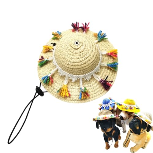 Sombrero-Hüte für Haustiere, verstellbar, Strohhut für Hunde und Katzen mit Bommelquaste für kleine und mittelgroße Haustiere, Halloween-Party-Kostüm Sombrero-Hüte für Haustiere, verstellbar, Strohhut für Hunde und Katzen mit Bommelquaste für kleine und mittelgroße Haustiere, Halloween-Party-Kostüm von Xusdamyj