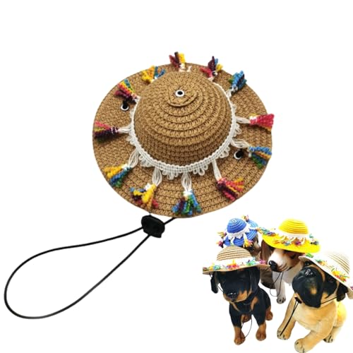 Sombrero-Hüte für Haustiere, verstellbar, Strohhut für Hunde und Katzen mit Bommelquaste für kleine und mittelgroße Haustiere, Halloween-Party-Kostüm Sombrero-Hüte für Haustiere, verstellbar, Strohhut für Hunde und Katzen mit Bommelquaste für kleine und mittelgroße Haustiere, Halloween-Party-Kostüm von Xusdamyj