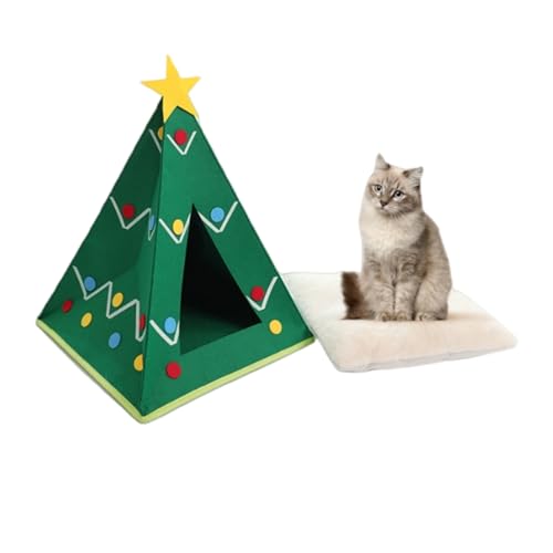 Weihnachtsbaum-Katzenbett für das Haustierzelt im Innenbereich mit abnehmbarem Kissen, Weihnachtshöhlenbetten für Haustiere, Katzen und Hunde von Xusdamyj